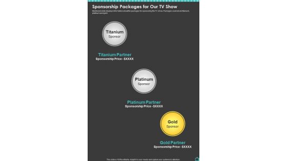 Television Program Sponsorship Proposal Sponsorship Packages One Pager Sample Example Document