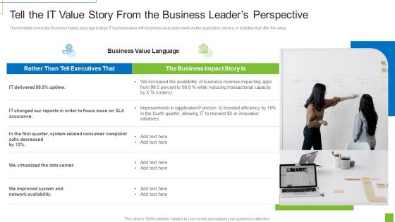 Tell The IT Value Story From The Business Leaders Perspective Formats PDF