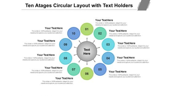 Ten Atages Circular Layout With Text Holders Ppt PowerPoint Presentation Show Influencers PDF