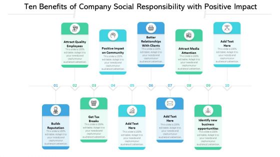 Ten Benefits Of Company Social Responsibility With Positive Impact Ppt PowerPoint Presentation Clipart PDF