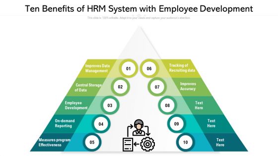 Ten Benefits Of HRM System With Employee Development Ppt PowerPoint Presentation Model Grid PDF