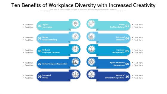 Ten Benefits Of Workplace Diversity With Increased Creativity Ppt PowerPoint Presentation File Deck PDF