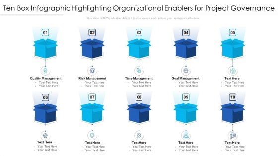 Ten Box Infographic Highlighting Organizational Enablers For Project Governance Ppt PowerPoint Presentation File Visual Aids PDF