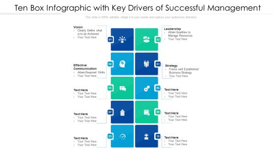 Ten Box Infographic With Key Drivers Of Successful Management Ppt PowerPoint Presentation File Graphics Template PDF