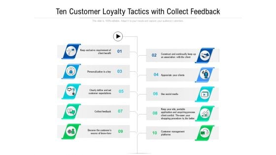 Ten Customer Loyalty Tactics With Collect Feedback Ppt PowerPoint Presentation File Tips PDF Ten Customer Loyalty Tactics With Collect Feedback Ppt PowerPoint Presentation File Tips PDF