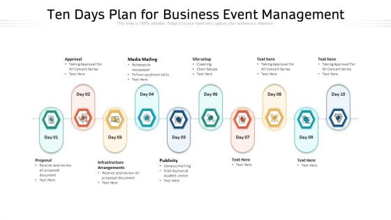 Ten Days Plan For Business Event Management Ppt PowerPoint Presentation File Slide PDF