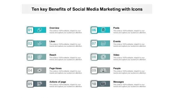 Ten Key Benefits Of Social Media Marketing With Icons Ppt PowerPoint Presentation Inspiration Graphics Design PDF