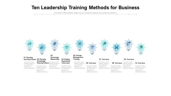 Ten Leadership Training Methods For Business Ppt PowerPoint Presentation Icon Example Introduction PDF