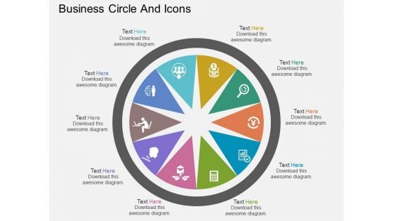 Ten Staged Business Circle And Icons Powerpoint Template