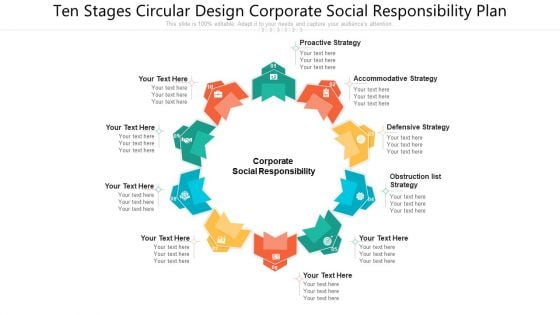 Ten Stages Circular Design Corporate Social Responsibility Plan Ppt PowerPoint Presentation Gallery Guidelines PDF