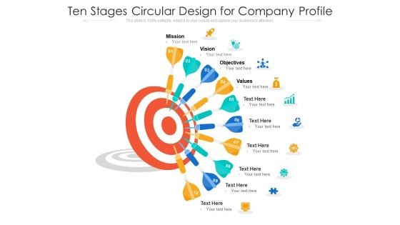 Ten Stages Circular Design For Company Profile Ppt PowerPoint Presentation Gallery Format Ideas PDF