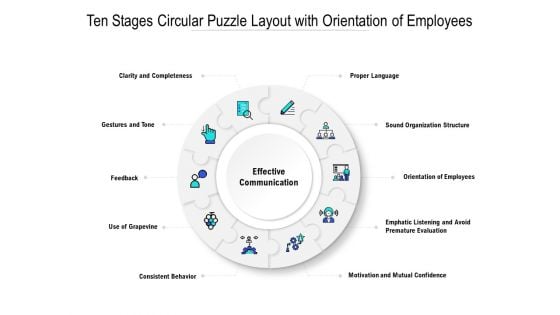 Ten Stages Circular Puzzle Layout With Orientation Of Employees Ppt PowerPoint Presentation Show Portfolio