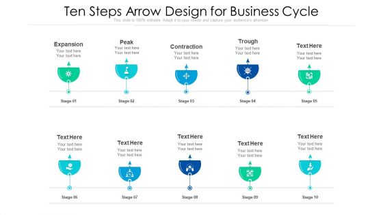 Ten Steps Arrow Design For Business Cycle Ppt PowerPoint Presentation Gallery Tips PDF