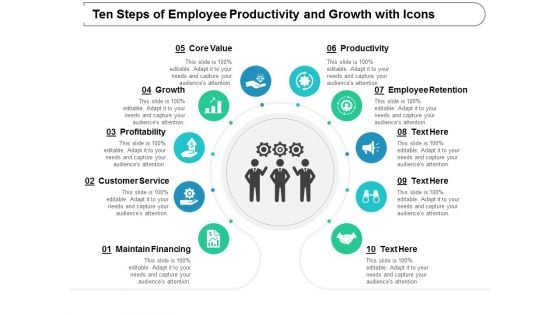 ten steps of employee productivity and growth with icons ppt powerpoint presentation summary aids