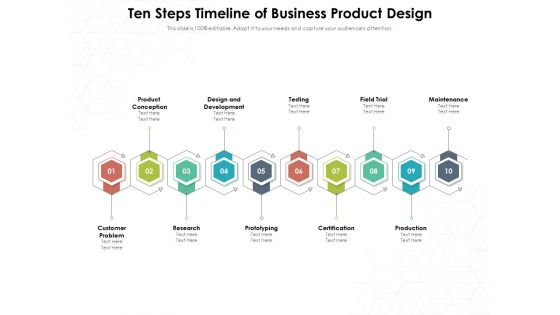 Ten Steps Timeline Of Business Product Design Ppt PowerPoint Presentation File Structure PDF