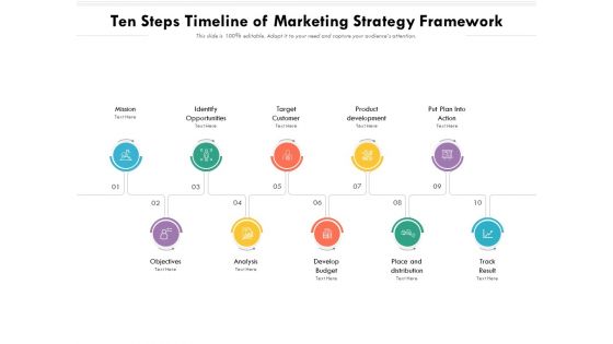 Ten Steps Timeline Of Marketing Strategy Framework Ppt PowerPoint Presentation File Graphics Download PDF