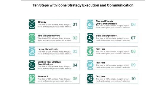 ten steps with icons strategy execution and communication ppt powerpoint presentation inspiration visual aids