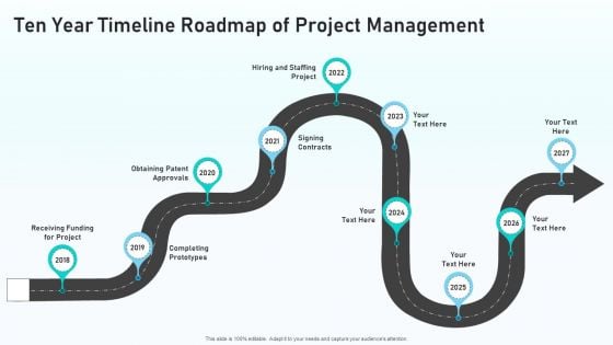 Ten Year Timeline Roadmap Of Project Management Themes PDF