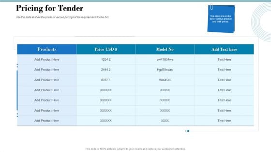 Tender Assessment Pricing For Tender Ppt File Icons PDF