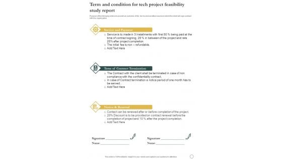 Term And Condition For Tech Project Feasibility Study Report One Pager Sample Example Document Term And Condition For Tech Project Feasibility Study Report One Pager Sample Example Document
