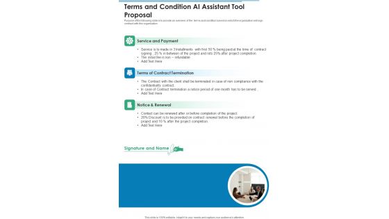Terms And Condition AI Assistant Tool Proposal One Pager Sample Example Document Terms And Condition AI Assistant Tool Proposal One Pager Sample Example Document