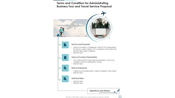 Terms And Condition For Administrating Business Tour And Travel Service Proposal One Pager Sample Example Document