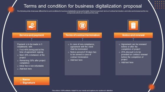 Terms And Condition For Business Digitalization Proposal Ppt Show Background Designs PDF