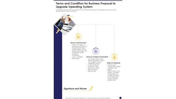 Terms And Condition For Business Proposal To Upgrade Operating System One Pager Sample Example Document