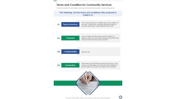 Terms And Condition For Community Services One Pager Sample Example Document