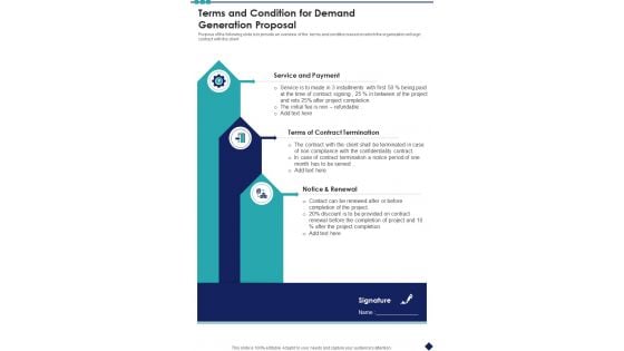 Terms And Condition For Demand Generation Proposal One Pager Sample Example Document Terms And Condition For Demand Generation Proposal One Pager Sample Example Document