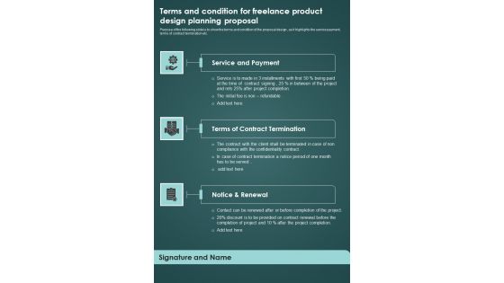 Terms And Condition For Freelance Product Design Planning Proposal One Pager Sample Example Document