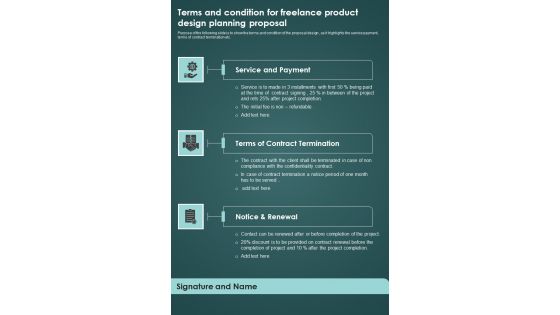Terms And Condition For Freelance Product Design Planning Proposal One Pager Sample Example Document Terms And Condition For Freelance Product Design Planning Proposal One Pager Sample Example Document