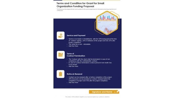 Terms And Condition For Grant For Small Organization Funding Proposal One Pager Sample Example Document