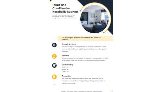 Terms And Condition For Hospitality Business One Pager Sample Example Document