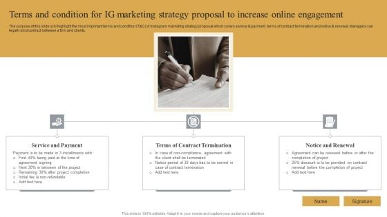 Terms And Condition For IG Marketing Strategy Proposal To Increase Online Engagement Diagrams PDF