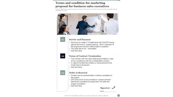 Terms And Condition For Marketing Proposal For Business Sales Executives One Pager Sample Example Document