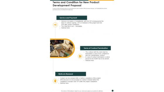 Terms And Condition For New Product Development Proposal One Pager Sample Example Document