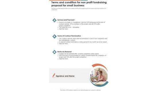 Terms And Condition For Non Profit Fundraising For Small Business One Pager Sample Example Document