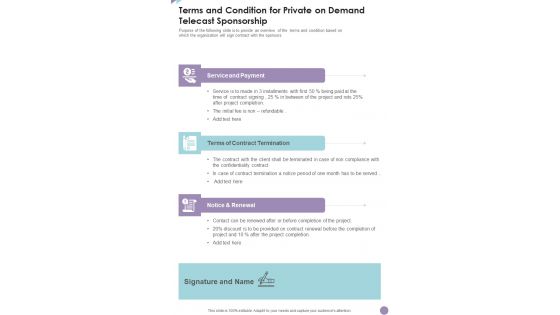 Terms And Condition For Private On Demand Telecast Sponsorship One Pager Sample Example Document Terms And Condition For Private On Demand Telecast Sponsorship One Pager Sample Example Document