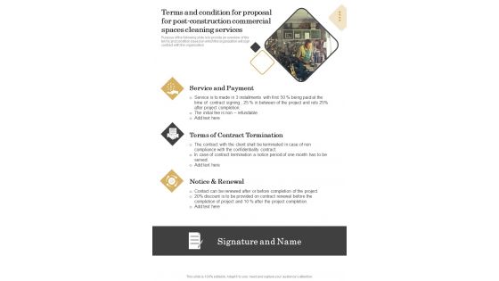 Terms And Condition For Proposal For Post Construction Commercial Spaces Cleaning Services One Pager Sample Example Document Terms And Condition For Proposal For Post Construction Commercial Spaces Cleaning Services One Pager Sample Example Document