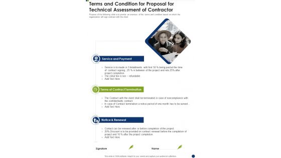 Terms And Condition For Proposal For Technical Assessment Of Contractor One Pager Sample Example Document Terms And Condition For Proposal For Technical Assessment Of Contractor One Pager Sample Example Document