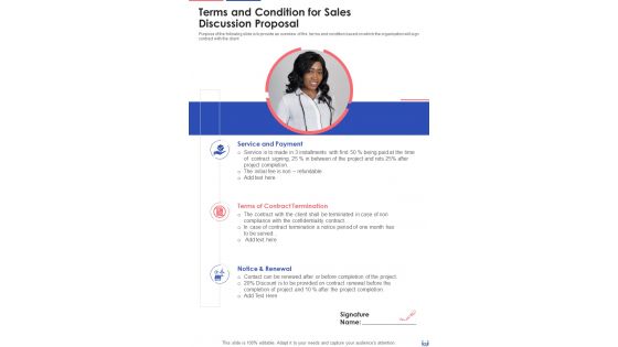 Terms And Condition For Sales Discussion Proposal One Pager Sample Example Document