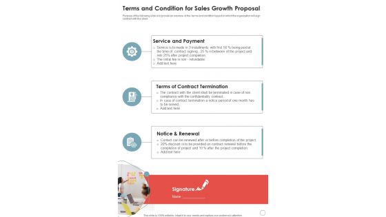 Terms And Condition For Sales Growth Proposal One Pager Sample Example Document