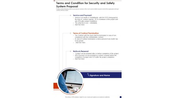 Terms And Condition For Security And Safety System Proposal One Pager Sample Example Document Terms And Condition For Security And Safety System Proposal One Pager Sample Example Document