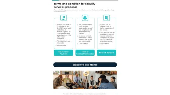 Terms And Condition For Security Services Proposal One Pager Sample Example Document