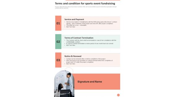 Terms And Condition For Sports Event Fundraising One Pager Sample Example Document