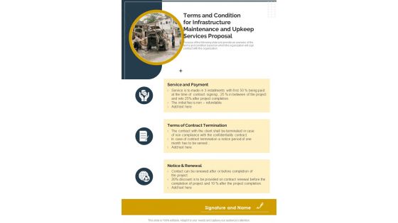 Terms And Condition Infrastructure Maintenance Upkeep Services Proposal One Pager Sample Example Document