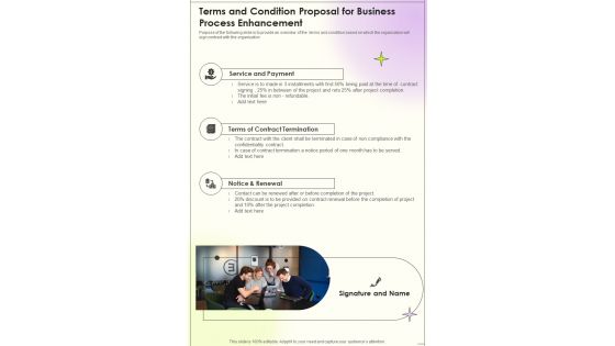 Terms And Condition Proposal For Business Process Enhancement One Pager Sample Example Document