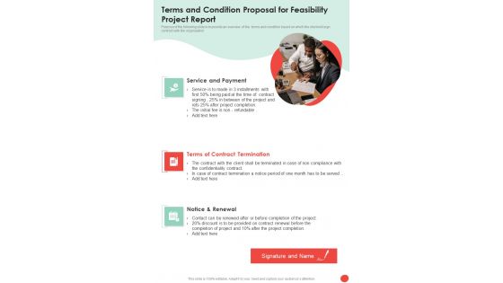 Terms And Condition Proposal For Feasibility Project Report One Pager Sample Example Document