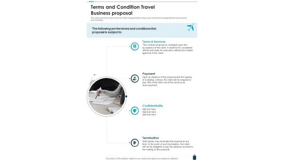 Terms And Condition Travel Business Proposal One Pager Sample Example Document